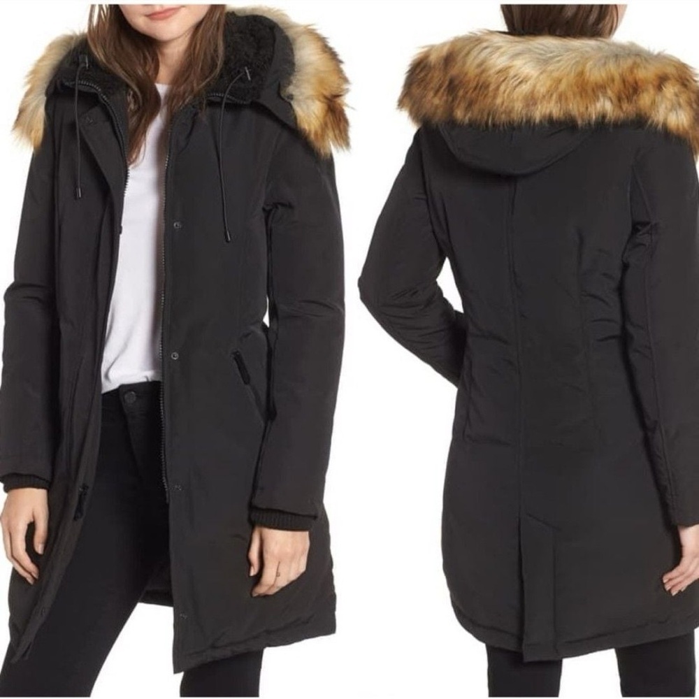 Sam Edelman Black Coat with Fur-Trimmed Hood
